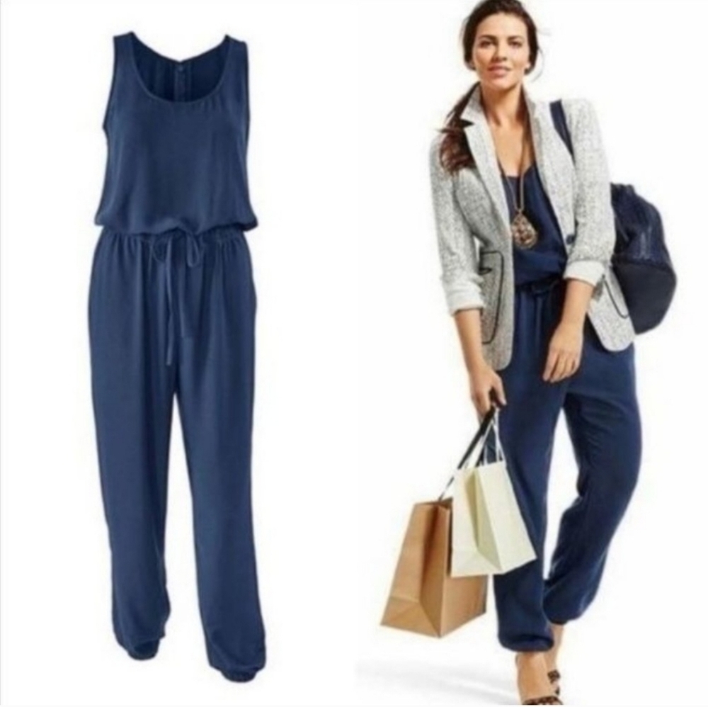 CAbi French Navy Jumpsuit Style 303 Womens Size S Chic Minimalist Sleeveless